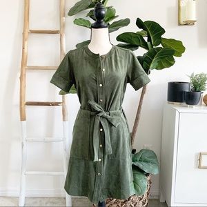Banana Republic Vegan Suede Shirt Dress in Sage